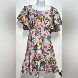 NWT Cotton Floral Mod Ruffles belted boho party feminine event date nite wedding